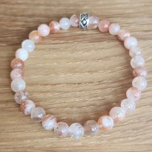 Orange Sunstone Lepidocrocite Beads Bracelet, Stretch, Hand Crafted - Picture 2 of 10